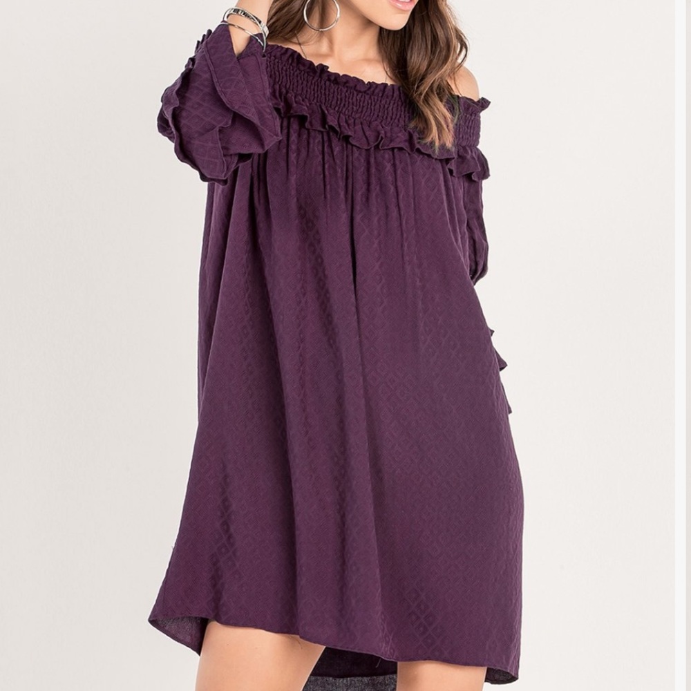Smocked Off-Shoulder Shift Dress